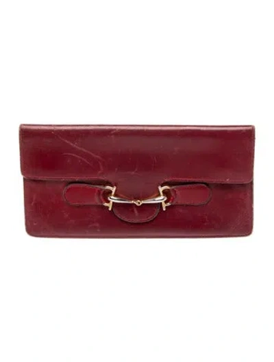 Pre-owned Gucci Horsebit Accent Leather Bifold Wallet In Burgundy