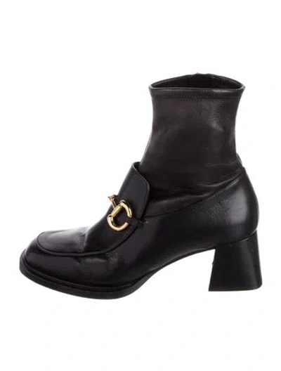 Pre-owned Gucci Horsebit Accent Leather Boots In Black