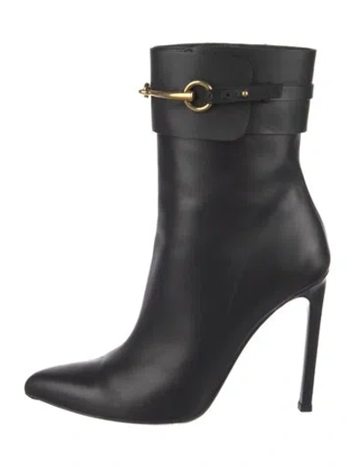 Pre-owned Gucci Horsebit Accent Leather Boots In Black