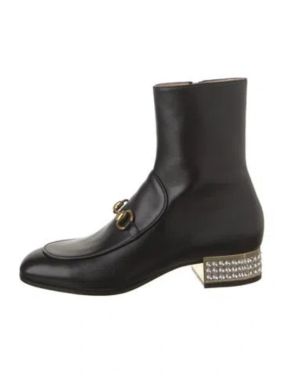 Pre-owned Gucci Horsebit Accent Leather Boots In Black