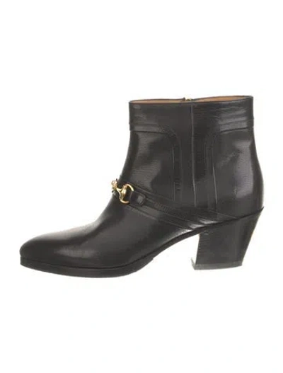 Pre-owned Gucci Horsebit Accent Leather Boots In Black