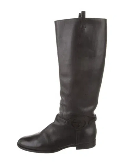 Pre-owned Gucci Horsebit Accent Leather Boots In Black