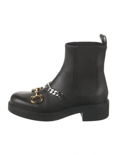 Pre-owned Gucci Horsebit Accent Leather Boots In Black