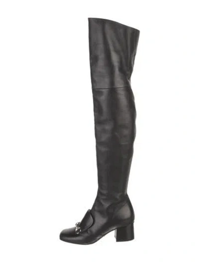 Pre-owned Gucci Horsebit Accent Leather Boots In Black