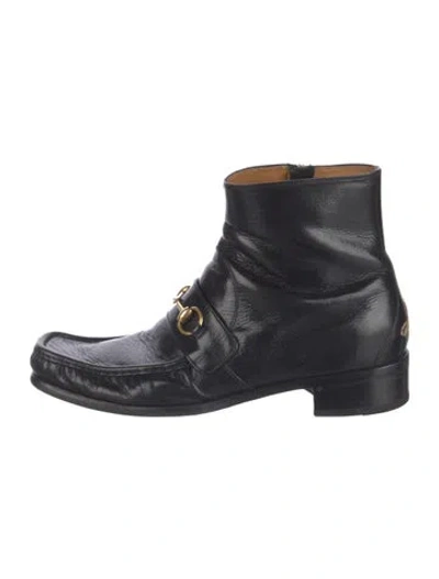 Pre-owned Gucci Horsebit Accent Leather Boots In Black