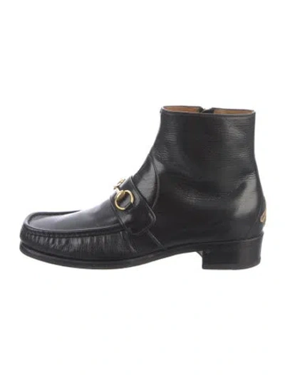 Pre-owned Gucci Horsebit Accent Leather Boots In Black