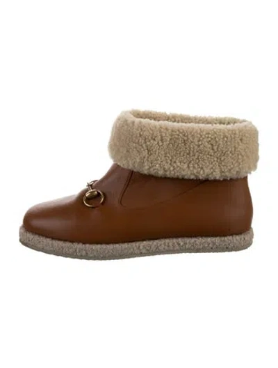 Pre-owned Gucci Horsebit Accent Leather Boots In Brown