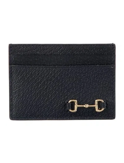 Pre-owned Gucci Horsebit Accent Leather Card Holder In Black