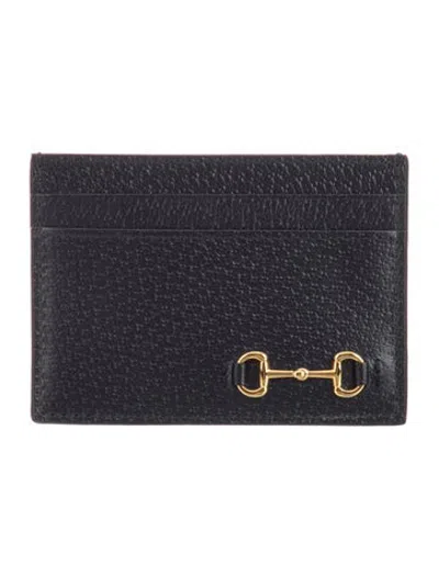 Pre-owned Gucci Horsebit Accent Leather Card Holder In Black