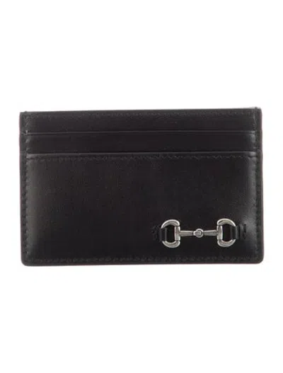 Pre-owned Gucci Horsebit Accent Leather Card Holder In Black