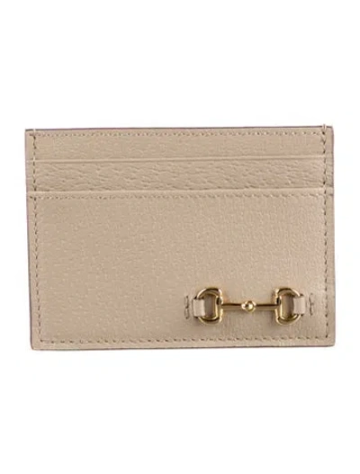 Pre-owned Gucci Horsebit Accent Leather Card Holder In Neutral