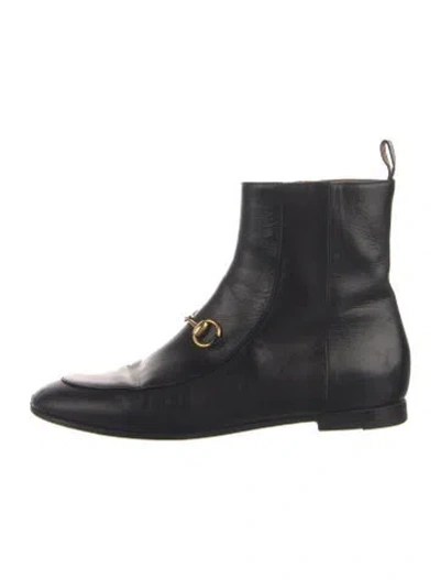 Pre-owned Gucci Horsebit Accent Leather Chelsea Boots In Black