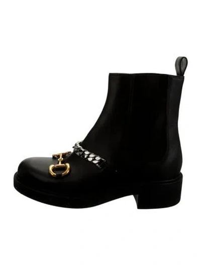 Pre-owned Gucci Horsebit Accent Leather Chelsea Boots In Black