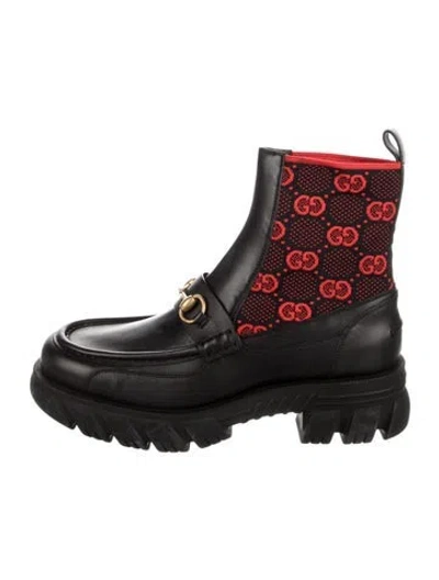 Pre-owned Gucci Horsebit Accent Leather Chelsea Boots In Black/purple