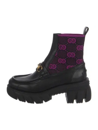Pre-owned Gucci Horsebit Accent Leather Combat Boots In Black