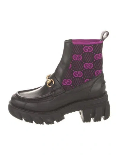 Pre-owned Gucci Horsebit Accent Leather Combat Boots In Black