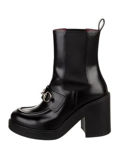Pre-owned Gucci Horsebit Accent Leather Combat Boots In Black