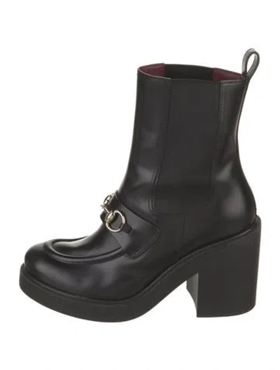 Pre-owned Gucci Horsebit Accent Leather Combat Boots In Black
