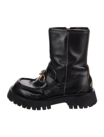 Pre-owned Gucci Horsebit Accent Leather Combat Boots In Black