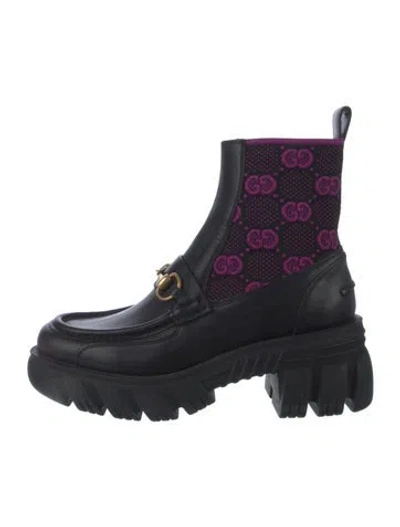 Pre-owned Gucci Horsebit Accent Leather Combat Boots In Multi