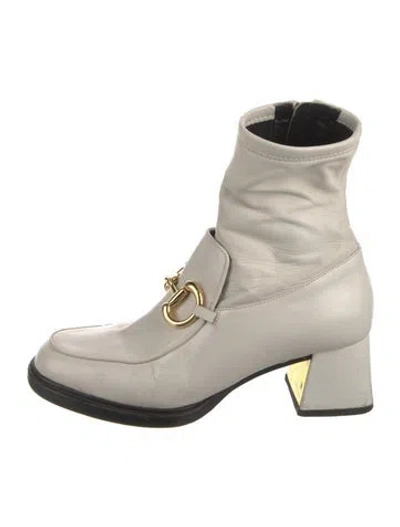 Pre-owned Gucci Horsebit Accent Leather Combat Boots In Neutral