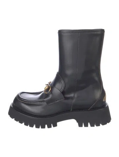 Pre-owned Gucci Horsebit Accent Leather Combat Boots W/ Tags In Black