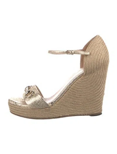 Pre-owned Gucci Horsebit Accent Leather Espadrilles In Gold