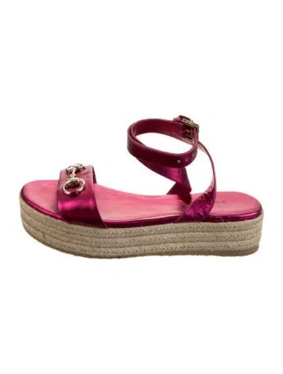 Pre-owned Gucci Horsebit Accent Leather Espadrilles In Multi