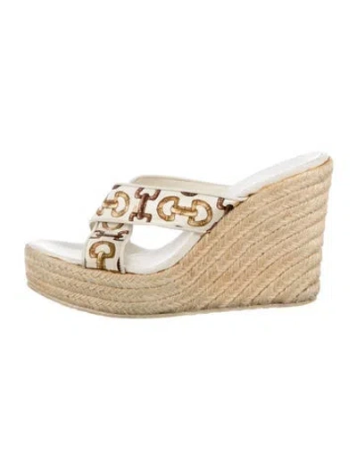Pre-owned Gucci Horsebit Accent Leather Espadrilles In White