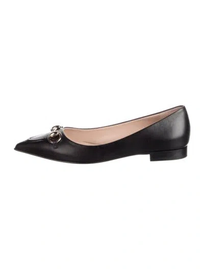 Pre-owned Gucci Horsebit Accent Leather Flats In Black
