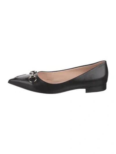Pre-owned Gucci Horsebit Accent Leather Flats In Black