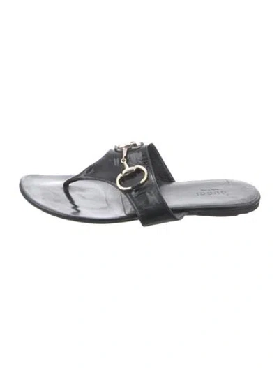 Pre-owned Gucci Horsebit Accent Leather Flip Flops In Black
