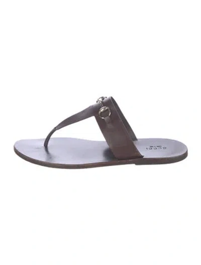 Pre-owned Gucci Horsebit Accent Leather Flip Flops In Brown