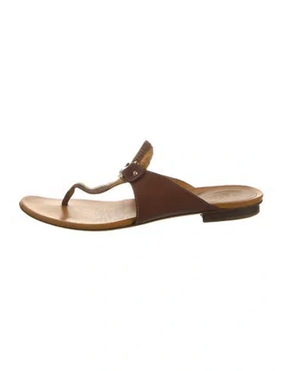 Pre-owned Gucci Horsebit Accent Leather Flip Flops In Brown