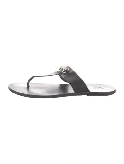 Pre-owned Gucci Horsebit Accent Leather Flip Flops In Grey