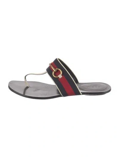 Pre-owned Gucci Horsebit Accent Leather Flip Flops In Multicolor