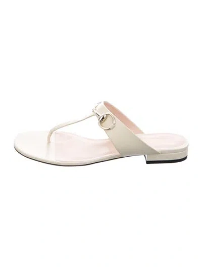 Pre-owned Gucci Horsebit Accent Leather Flip Flops In Neutral