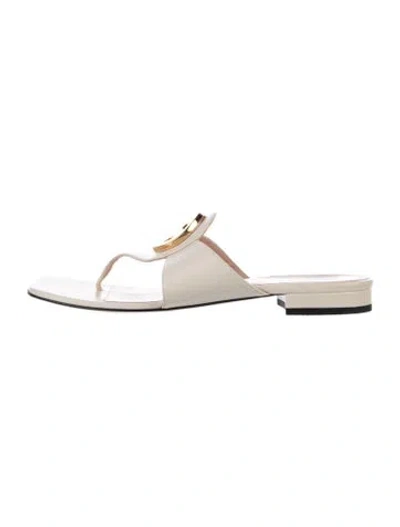 Pre-owned Gucci Horsebit Accent Leather Flip Flops In Neutrals/white