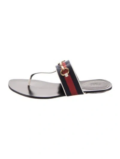 Pre-owned Gucci Horsebit Accent Leather Flip Flops In White