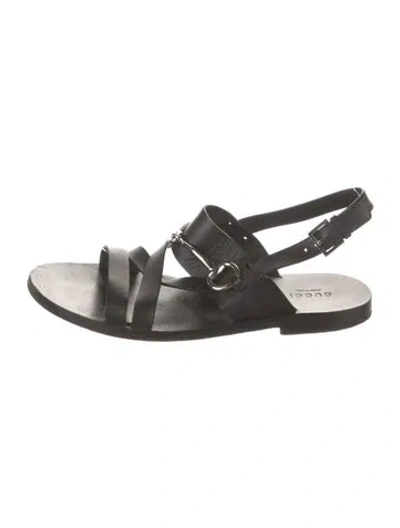 Pre-owned Gucci Horsebit Accent Leather Gladiator Sandals In Black