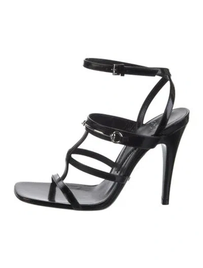 Pre-owned Gucci Horsebit Accent Leather Gladiator Sandals In Black