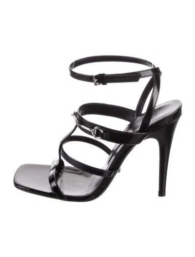 Pre-owned Gucci Horsebit Accent Leather Gladiator Sandals In Black