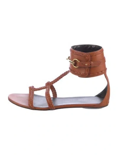 Pre-owned Gucci Horsebit Accent Leather Gladiator Sandals In Brown