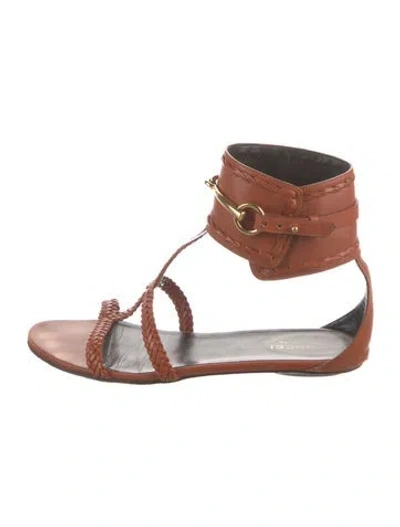 Pre-owned Gucci Horsebit Accent Leather Gladiator Sandals In Brown