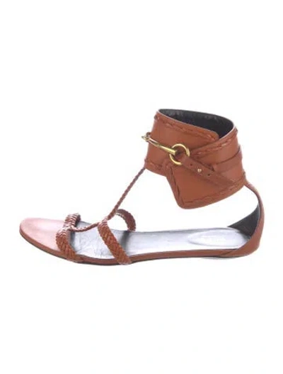Pre-owned Gucci Horsebit Accent Leather Gladiator Sandals In Brown