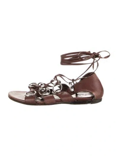 Pre-owned Gucci Horsebit Accent Leather Gladiator Sandals In Brown