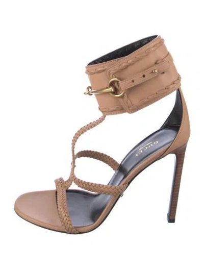 Pre-owned Gucci Horsebit Accent Leather Gladiator Sandals In Neutral