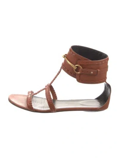 Pre-owned Gucci Horsebit Accent Leather Gladiator Sandals In Orange