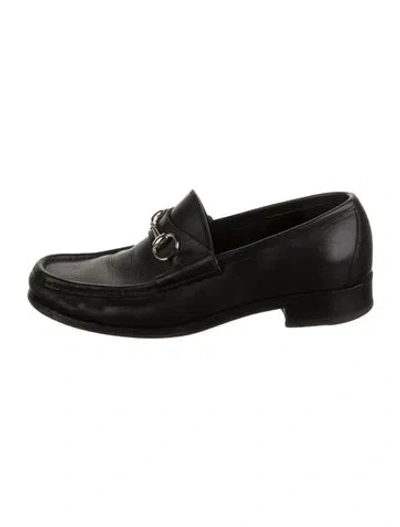 Pre-owned Gucci Horsebit Accent Leather Loafers In Black