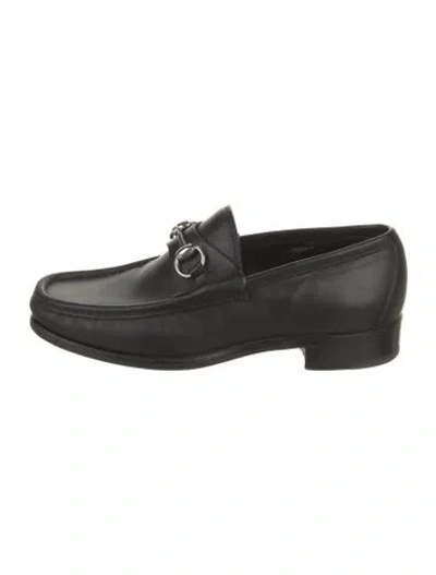 Pre-owned Gucci Horsebit Accent Leather Loafers In Black